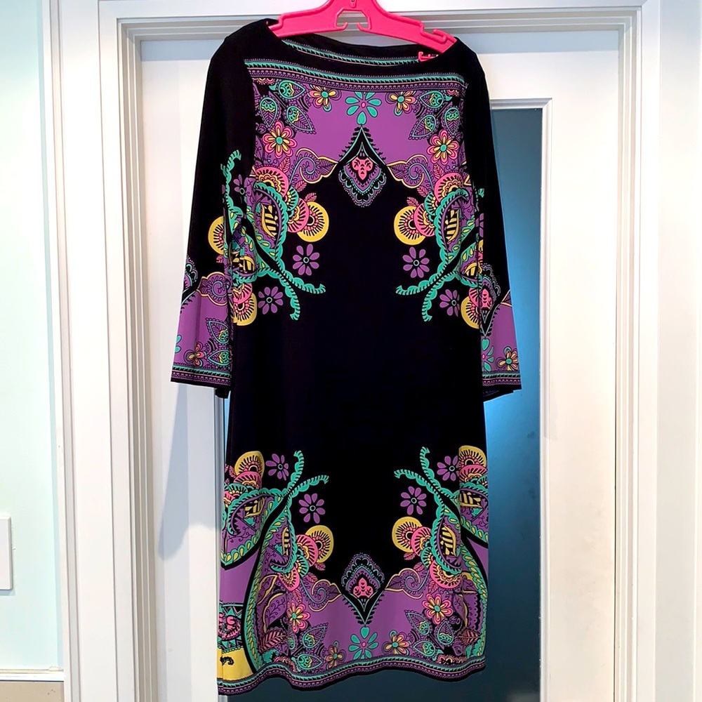 Dress Barn black and purple 3/4 sleeve dress